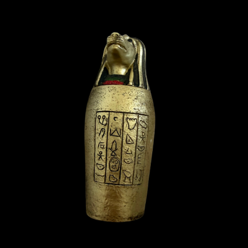 Egyptian Canopic Jar Ornament with Pharaoh Head Lid Hieroglyphic Decorative Collectible Statue