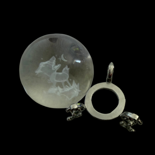 Wolf Pack 3D Crystal Glass Orb with Display Stand Laser Engraved Moonlit Wolves Ornament