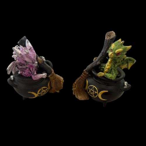 Mystical Baby Dragon in Cauldron Figurine Set (Pink & Green)