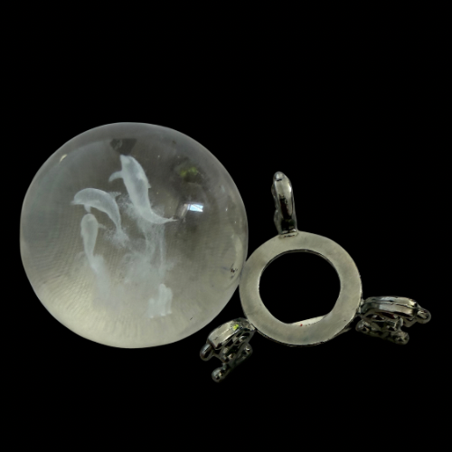 Dolphin Family 3D Crystal Glass Orb with Display Stand Laser Engraved Ocean Ornament